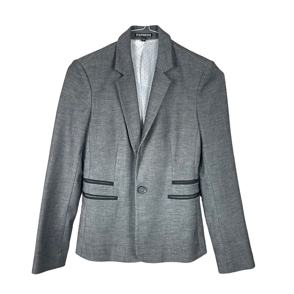 Express Gray Fitted Blazer Sz 4 Lined One Button Pockets Jacket Career